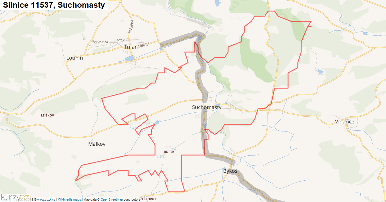 Suchomasty, Silnice 11537 - Mapa