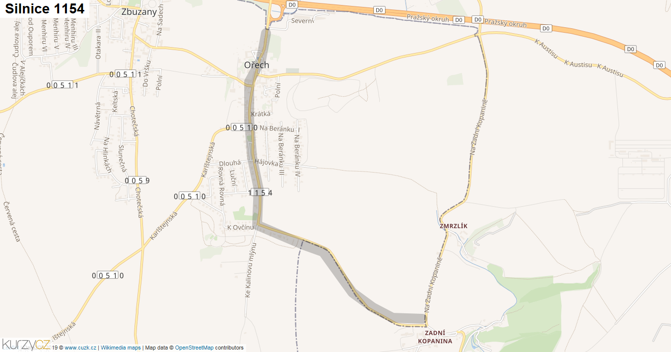 Silnice 1154 - mapa Silnice 1154