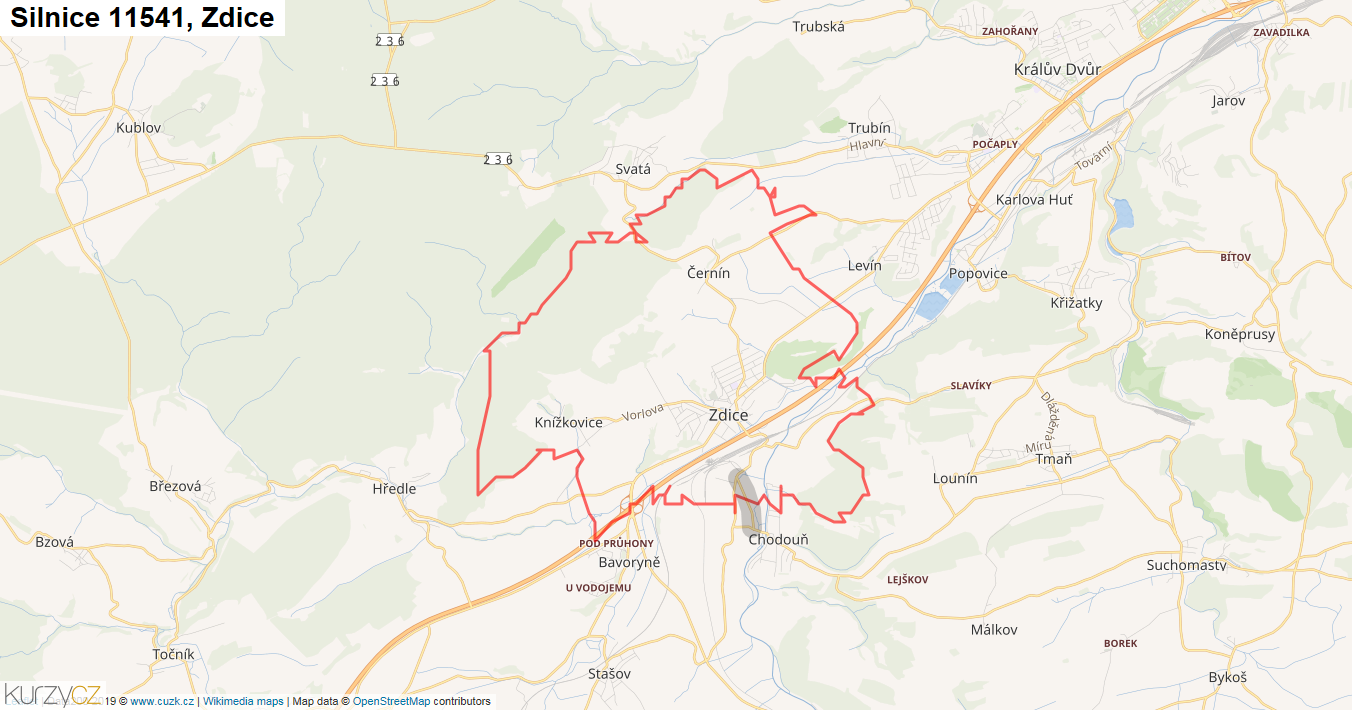 Zdice, Silnice 11541 - Mapa