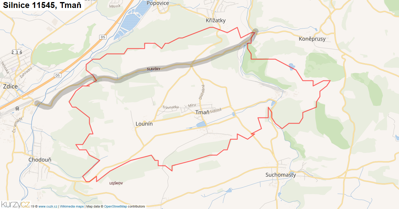 Tmaň, Silnice 11545 - Mapa