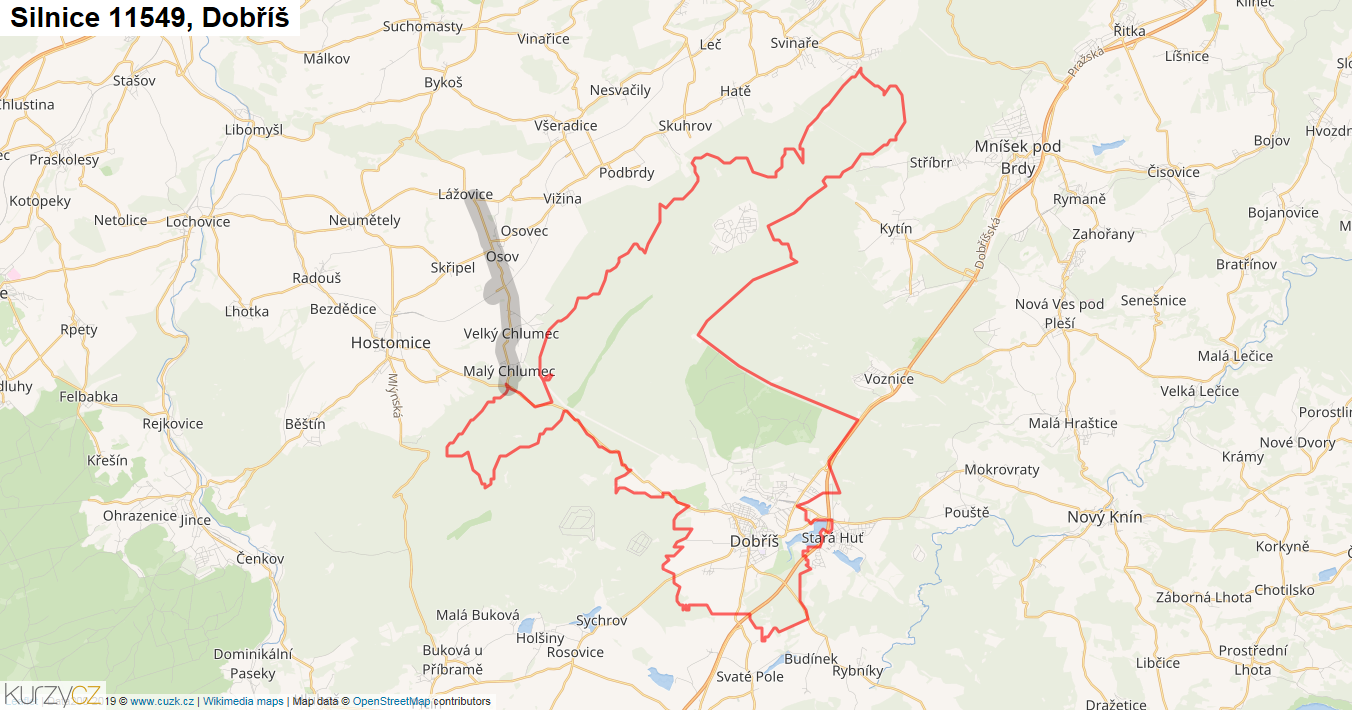 Dobříš, Silnice 11549 - Mapa