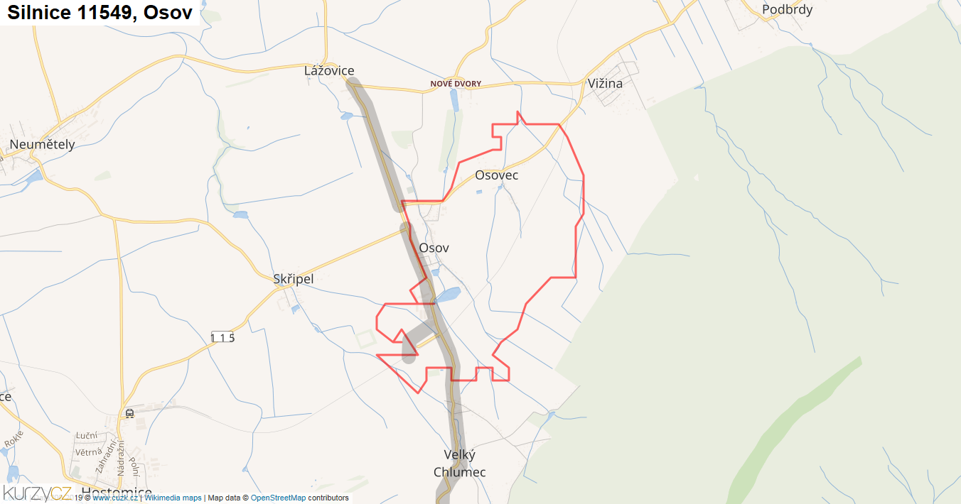 Osov, Silnice 11549 - Mapa
