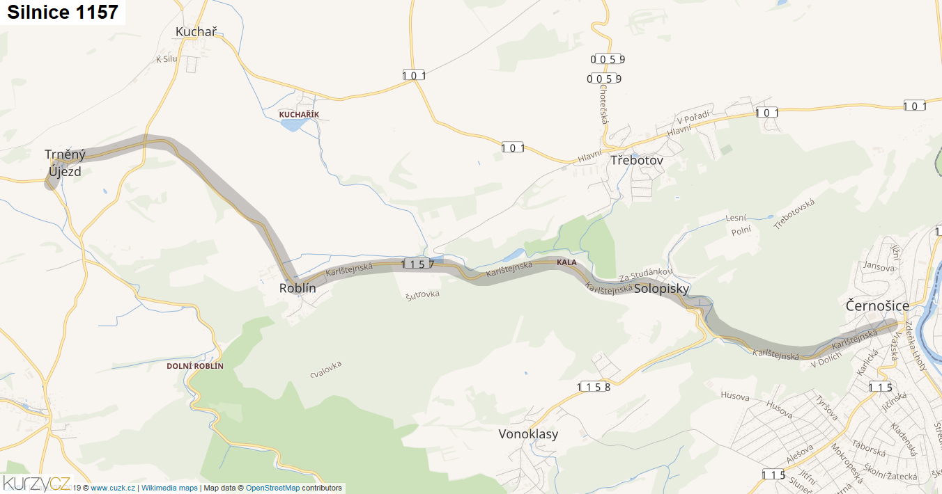 Silnice 1157 - mapa Silnice 1157
