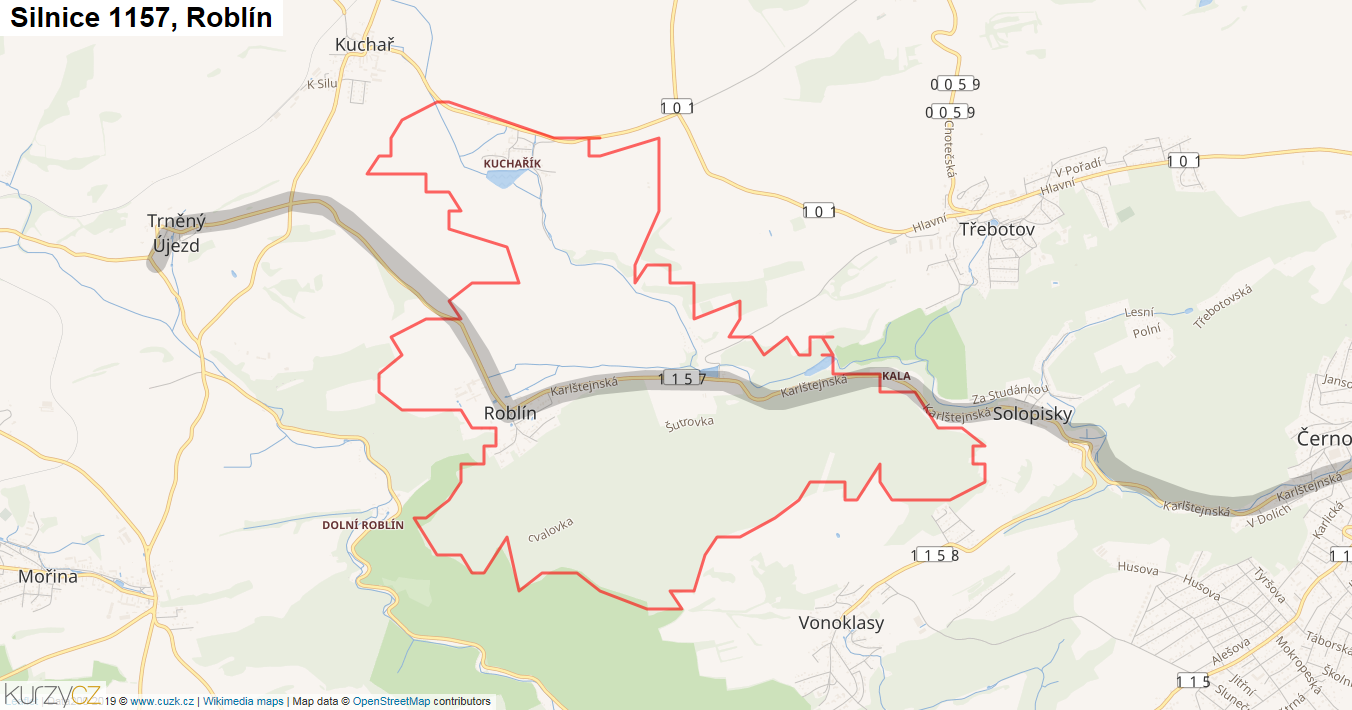 Roblín, Silnice 1157 - Mapa
