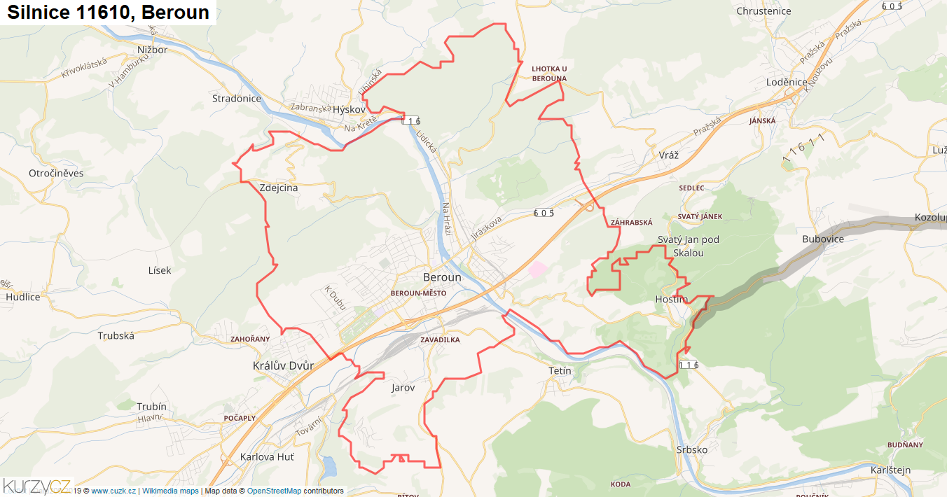 Beroun, Silnice 11610 - Mapa