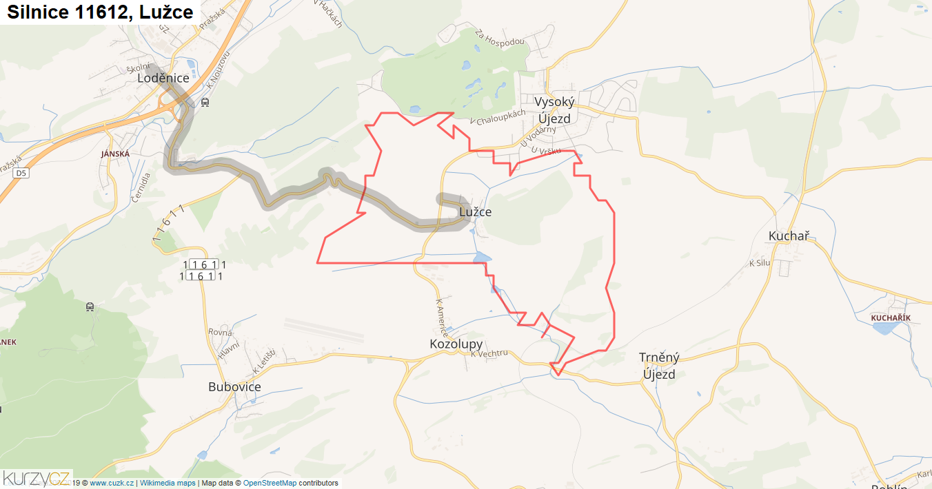 Lužce, Silnice 11612 - Mapa