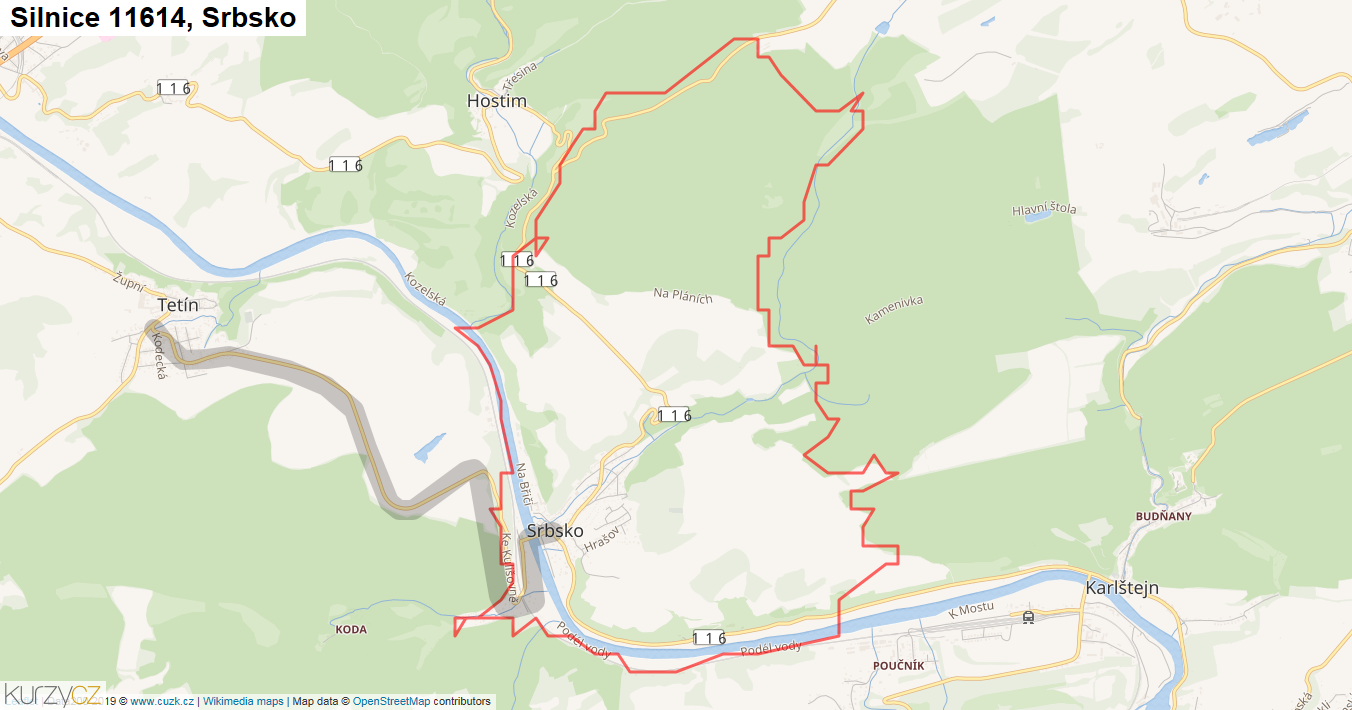 Srbsko, Silnice 11614 - Mapa