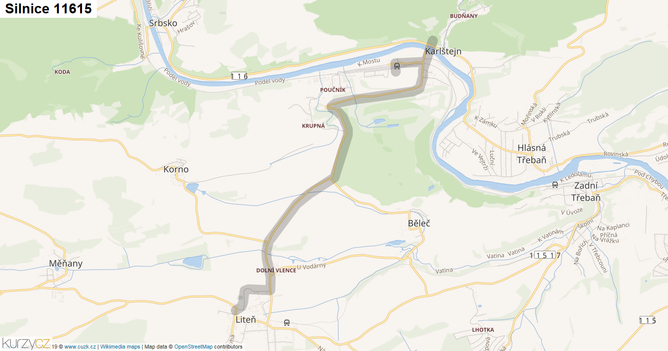 Silnice 11615 - mapa Silnice 11615