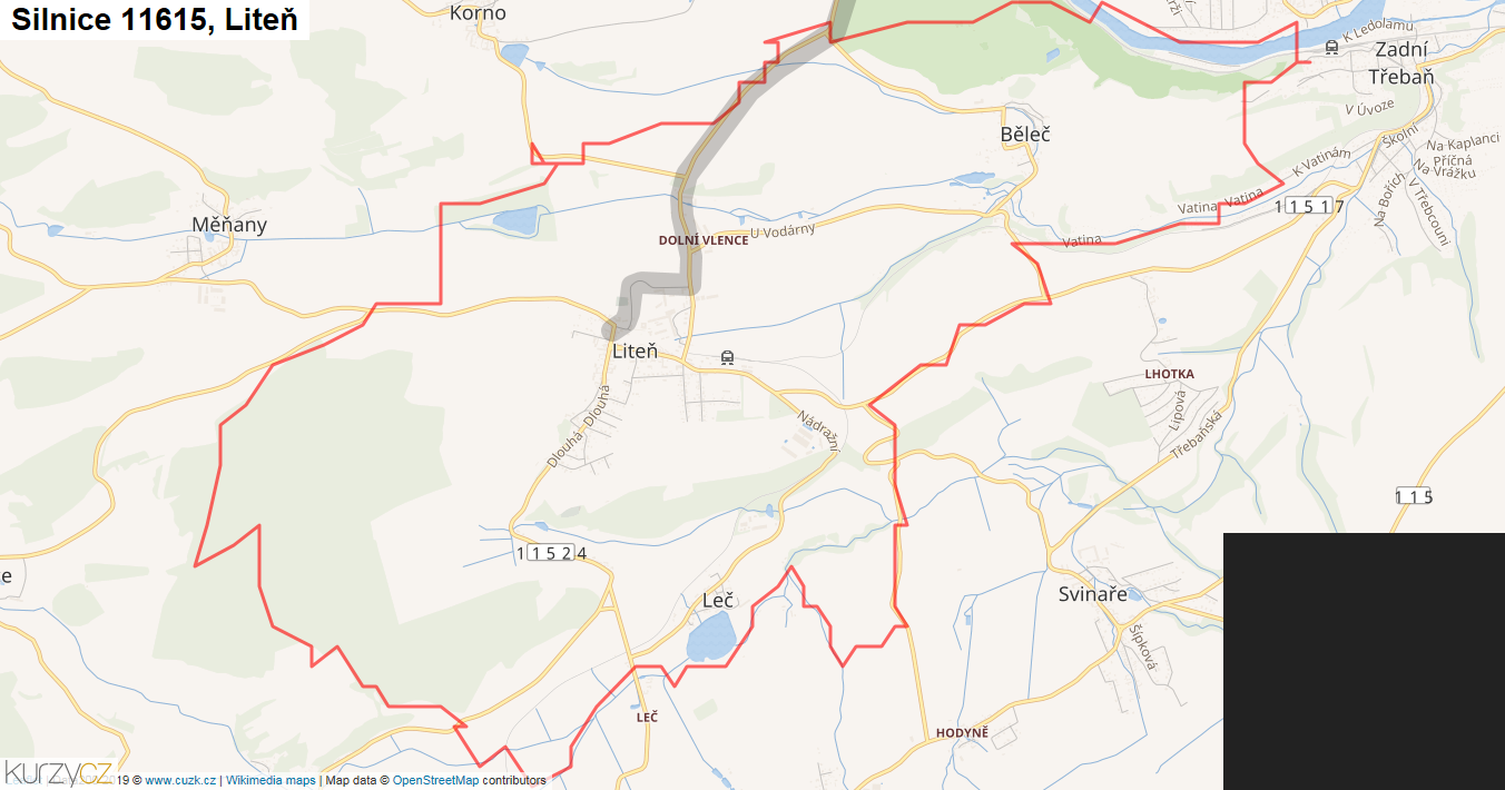 Liteň, Silnice 11615 - Mapa