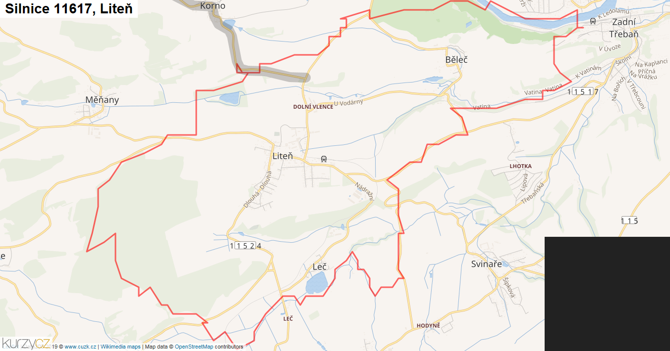 Liteň, Silnice 11617 - Mapa