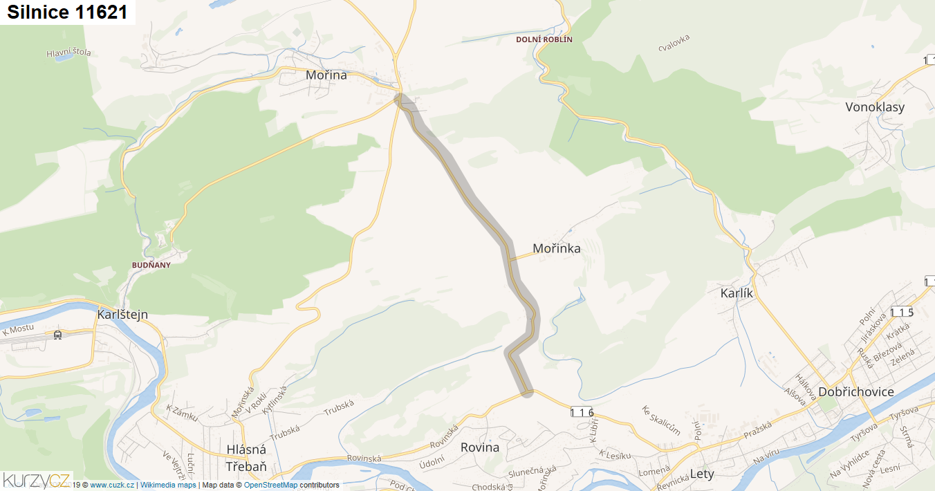 Silnice 11621 - mapa Silnice 11621