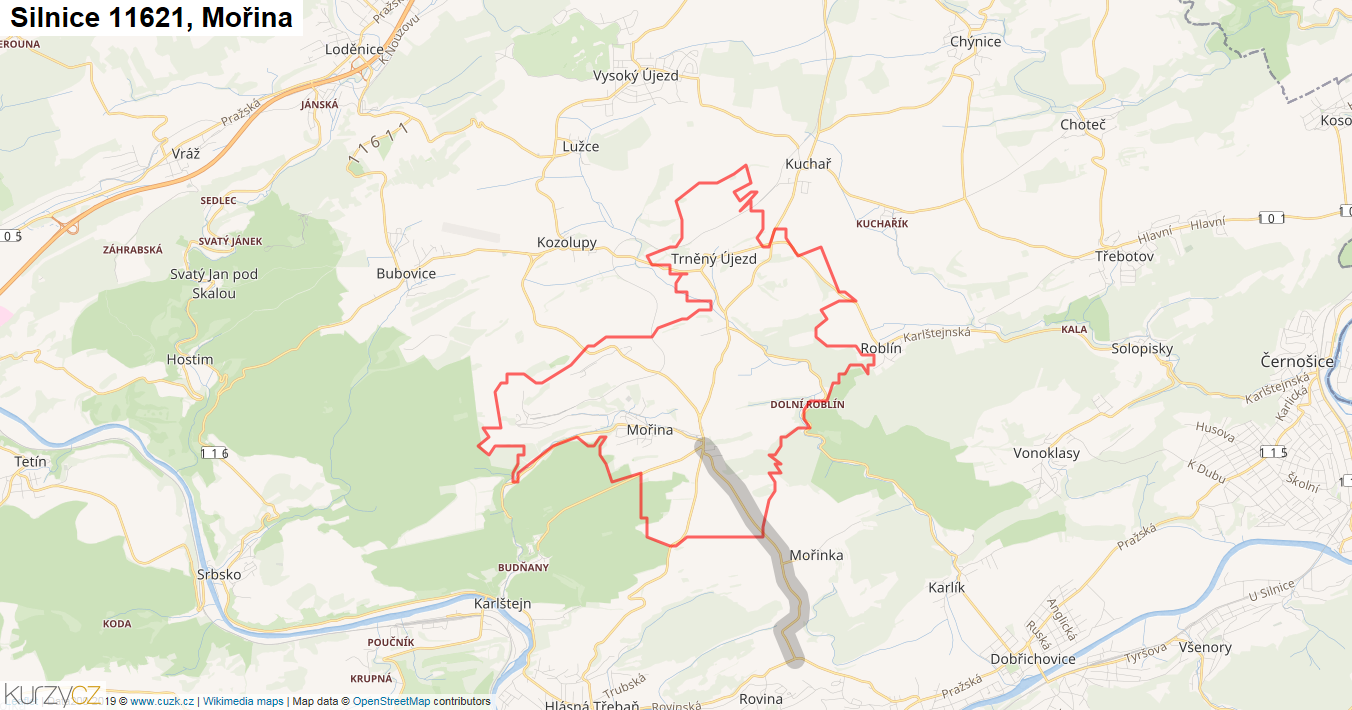 Mořina, Silnice 11621 - Mapa