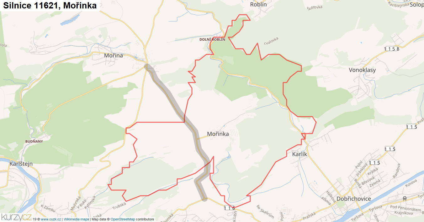 Mořinka, Silnice 11621 - Mapa
