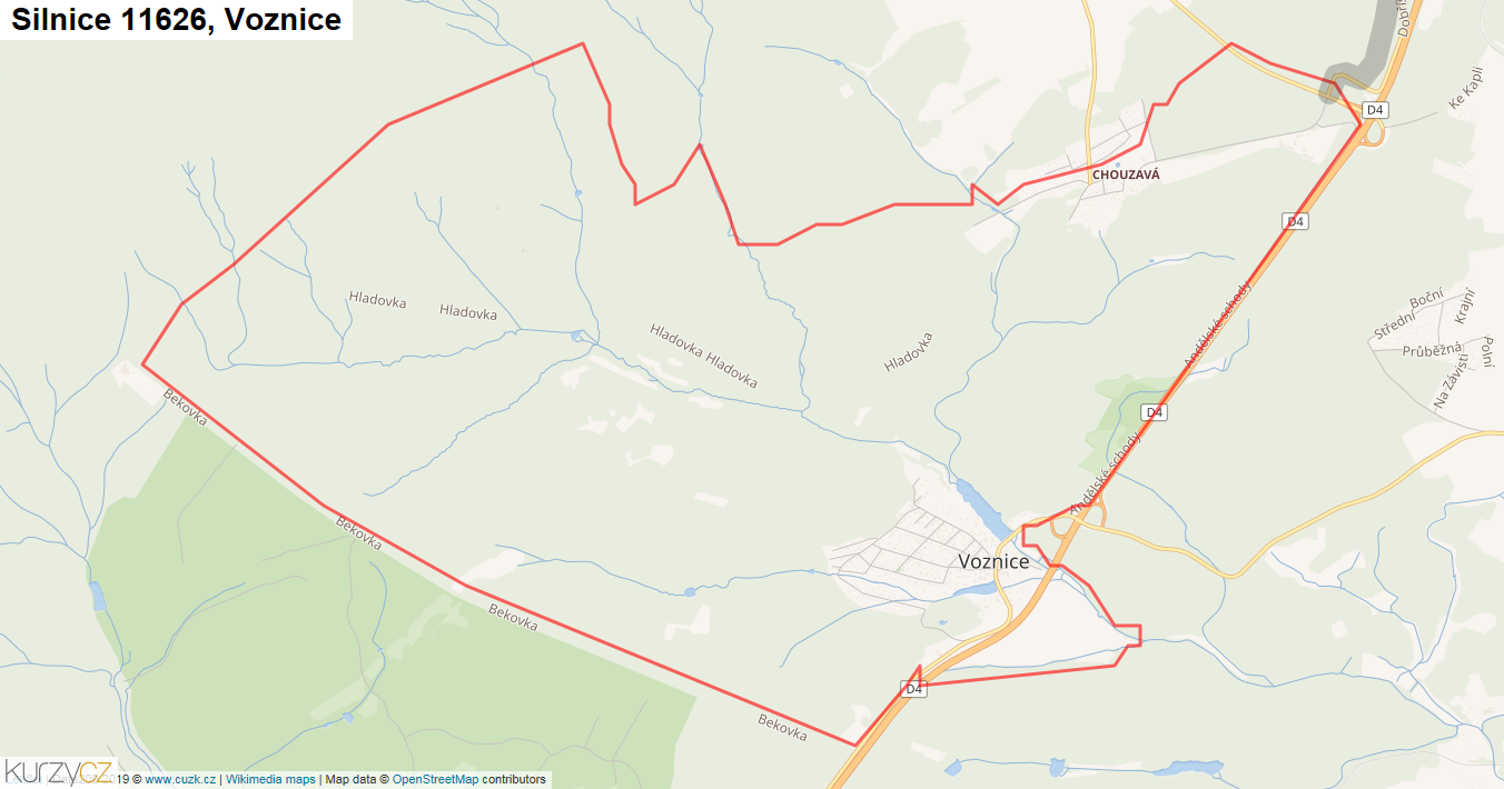 Voznice, Silnice 11626 - Mapa