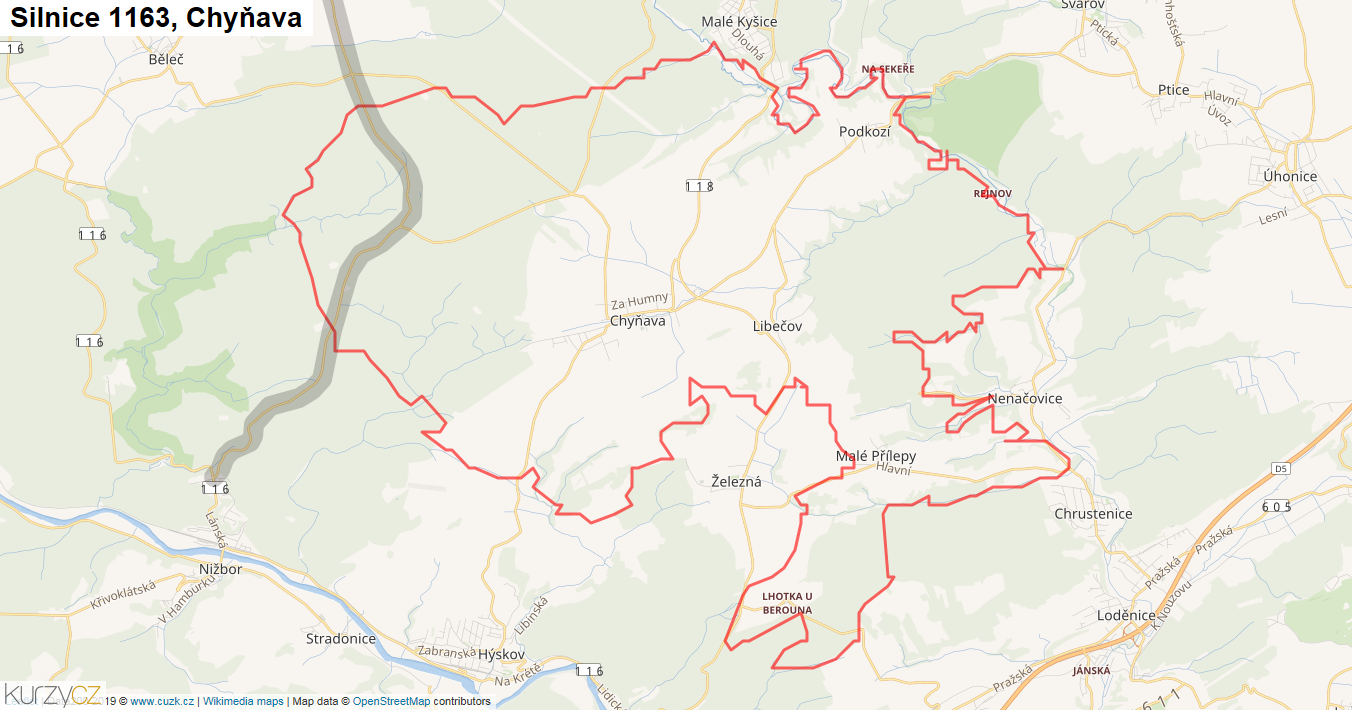 Chyňava, Silnice 1163 - Mapa