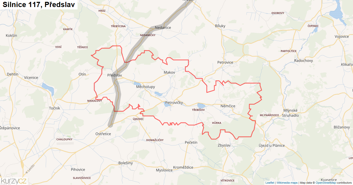 Předslav, Silnice 117 - Mapa