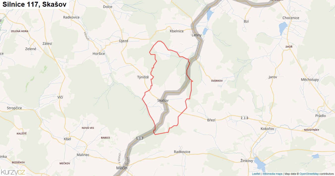 Skašov, Silnice 117 - Mapa