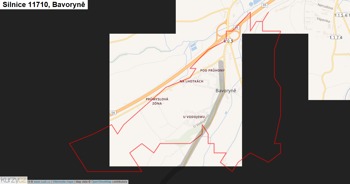 Bavoryně, Silnice 11710 - Mapa