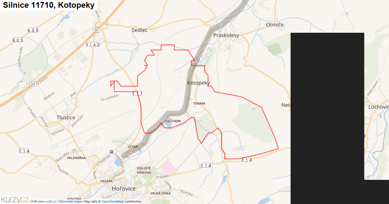 Kotopeky, Silnice 11710 - Mapa
