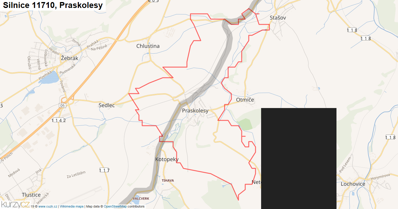 Praskolesy, Silnice 11710 - Mapa