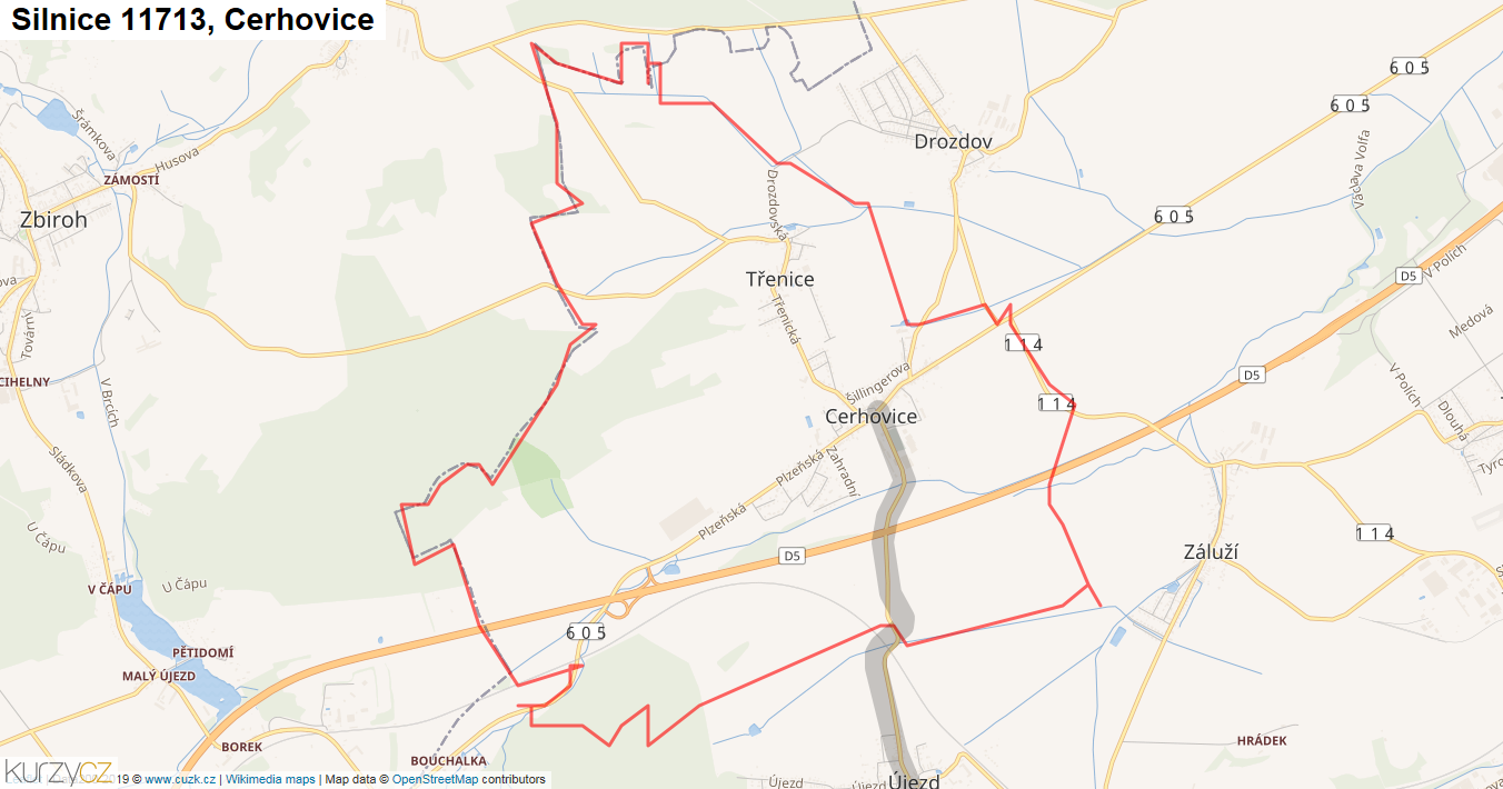 Cerhovice, Silnice 11713 - Mapa