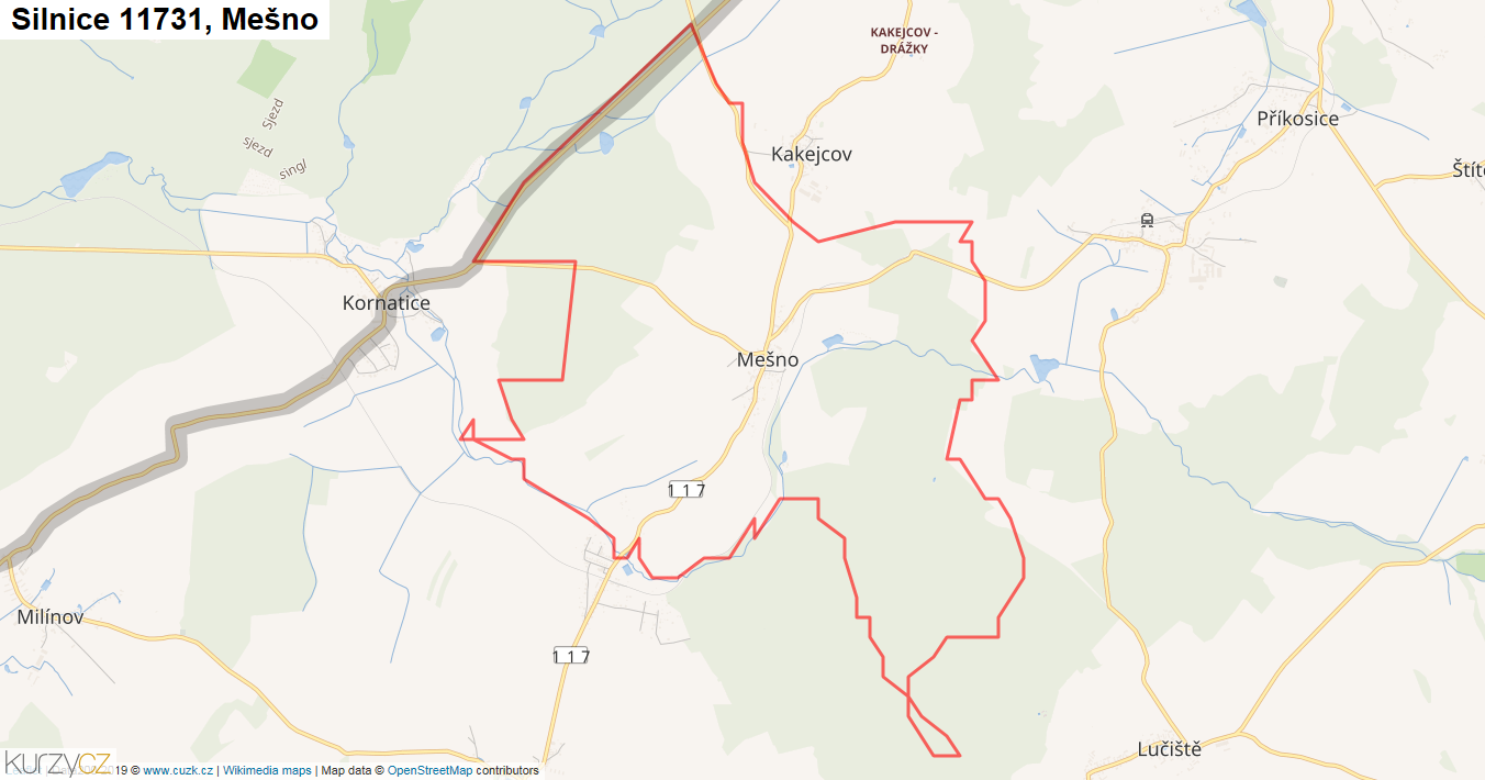 Mešno, Silnice 11731 - Mapa