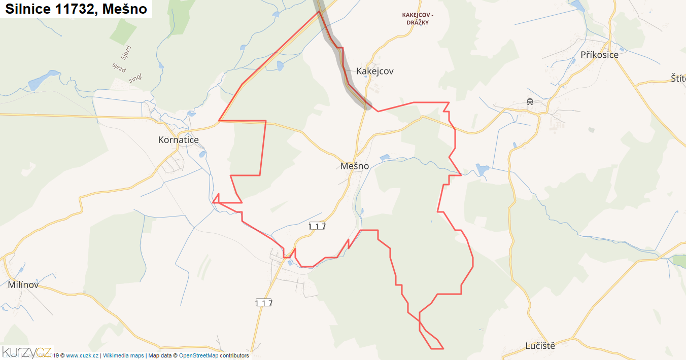 Mešno, Silnice 11732 - Mapa