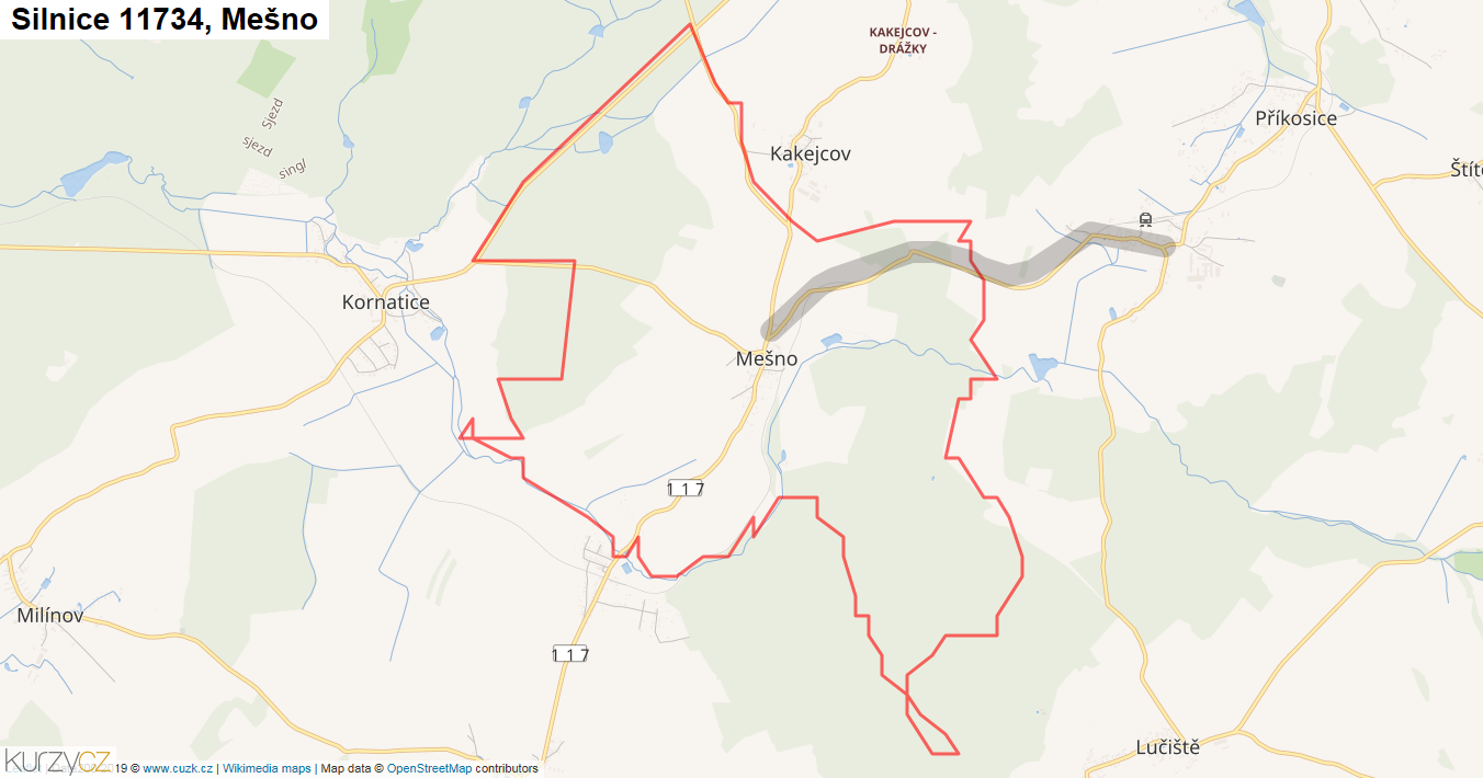 Mešno, Silnice 11734 - Mapa