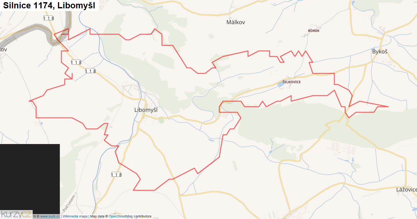Libomyšl, Silnice 1174 - Mapa