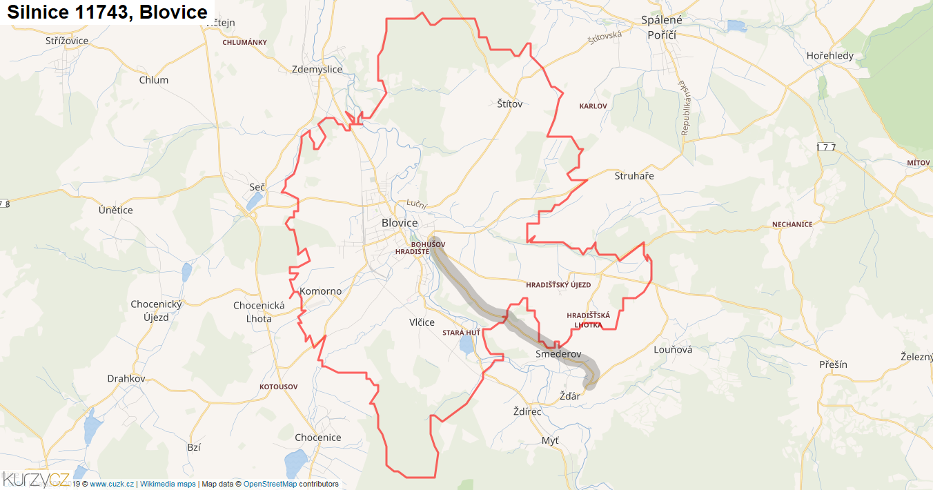 Blovice, Silnice 11743 - Mapa