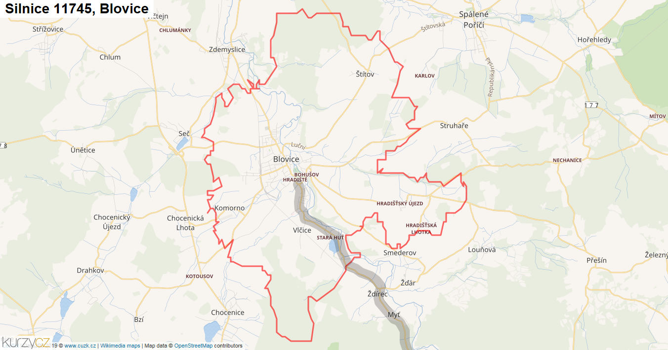 Blovice, Silnice 11745 - Mapa