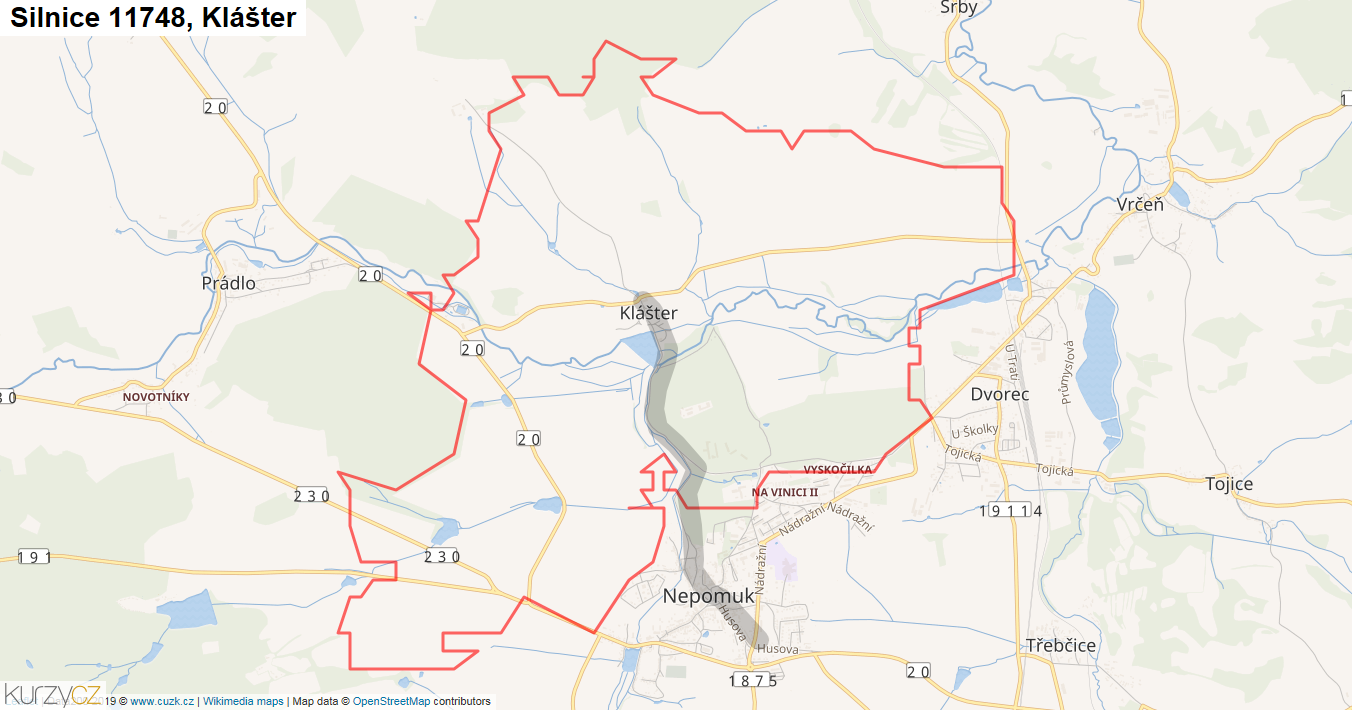 Klášter, Silnice 11748 - Mapa