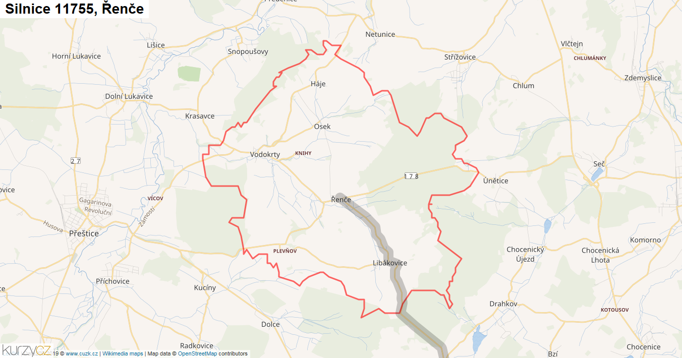 Řenče, Silnice 11755 - Mapa