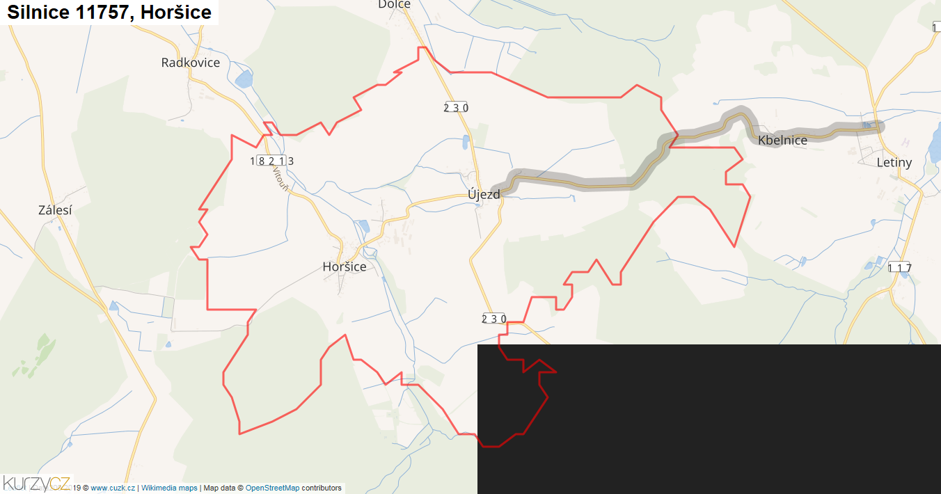 Horšice, Silnice 11757 - Mapa