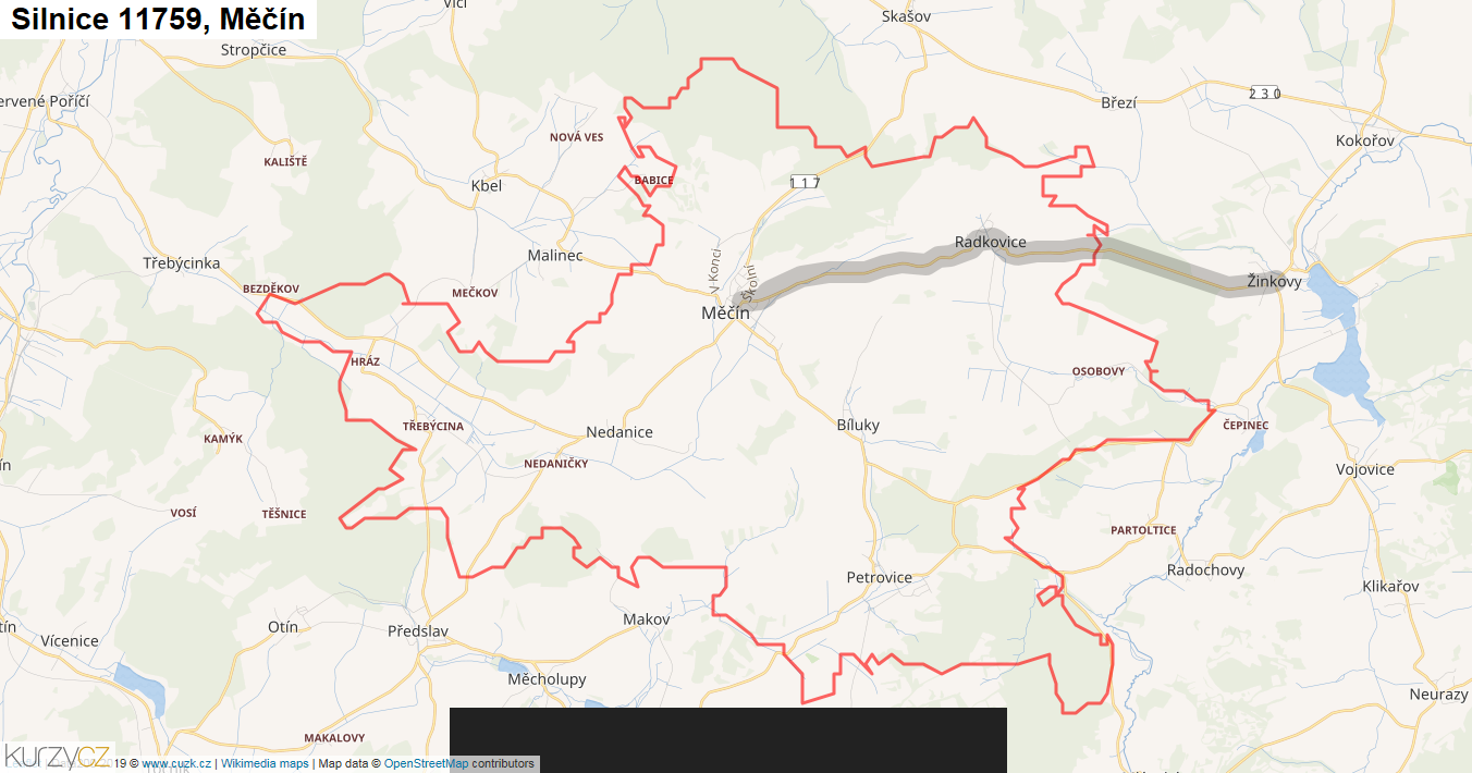 Měčín, Silnice 11759 - Mapa