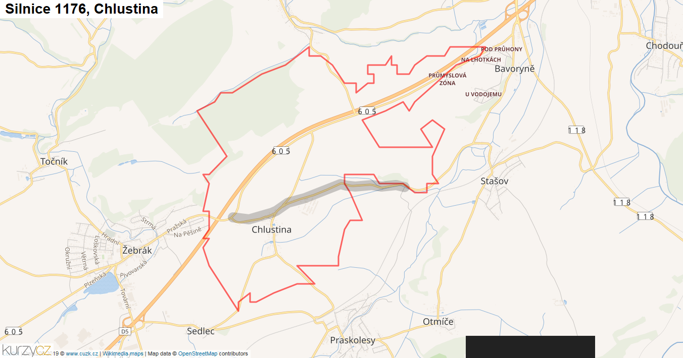 Chlustina, Silnice 1176 - Mapa