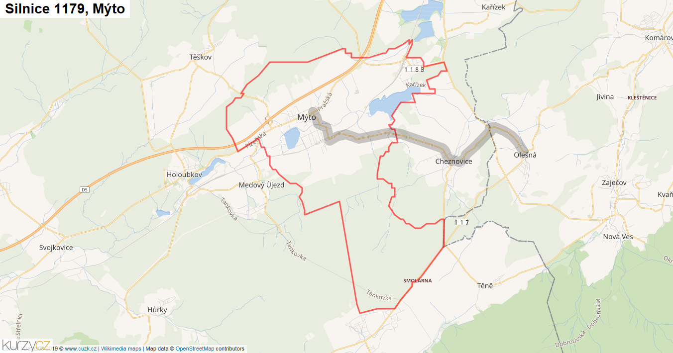 Mýto, Silnice 1179 - Mapa