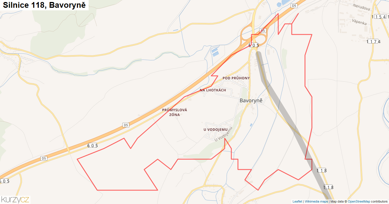 Bavoryně, Silnice 118 - Mapa