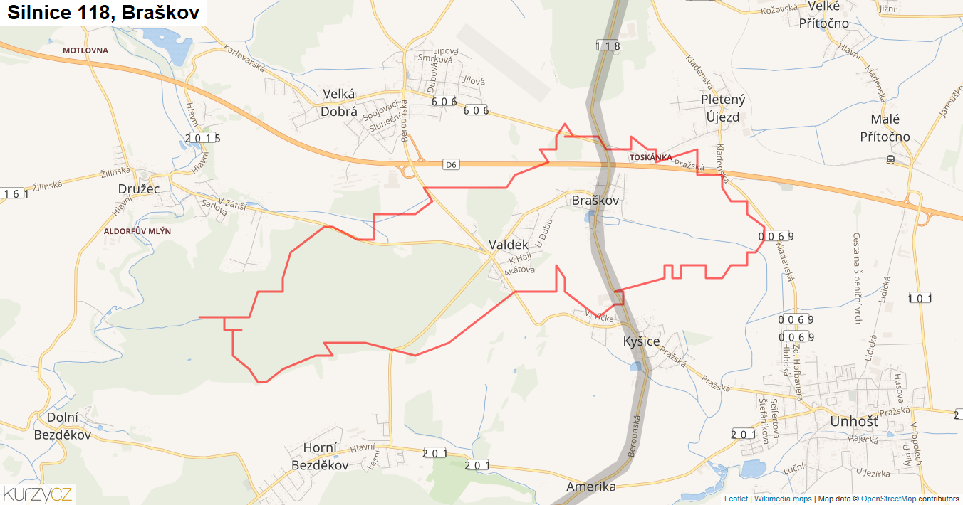 Braškov, Silnice 118 - Mapa