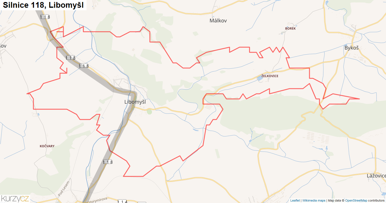 Libomyšl, Silnice 118 - Mapa