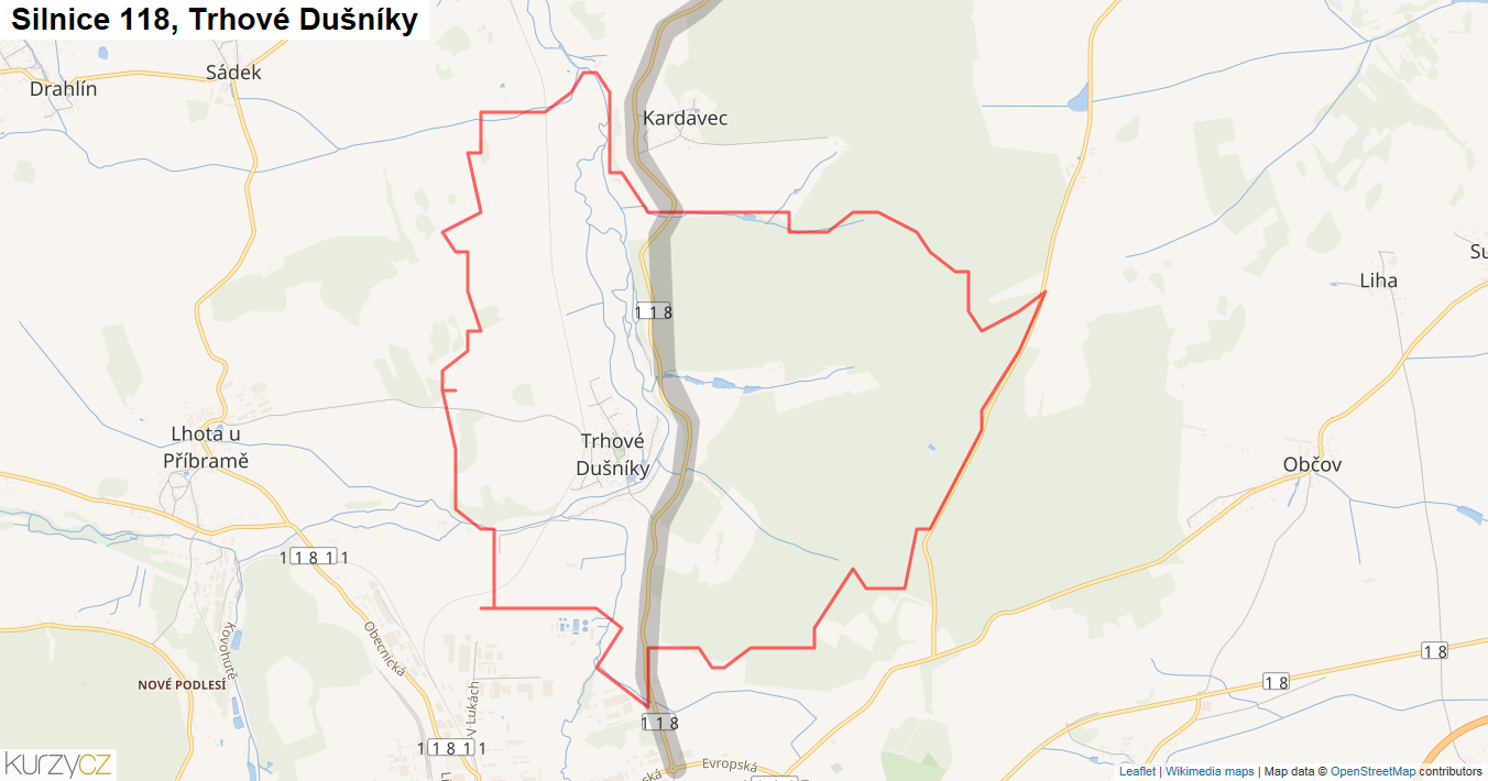 Trhové Dušníky, Silnice 118 - Mapa