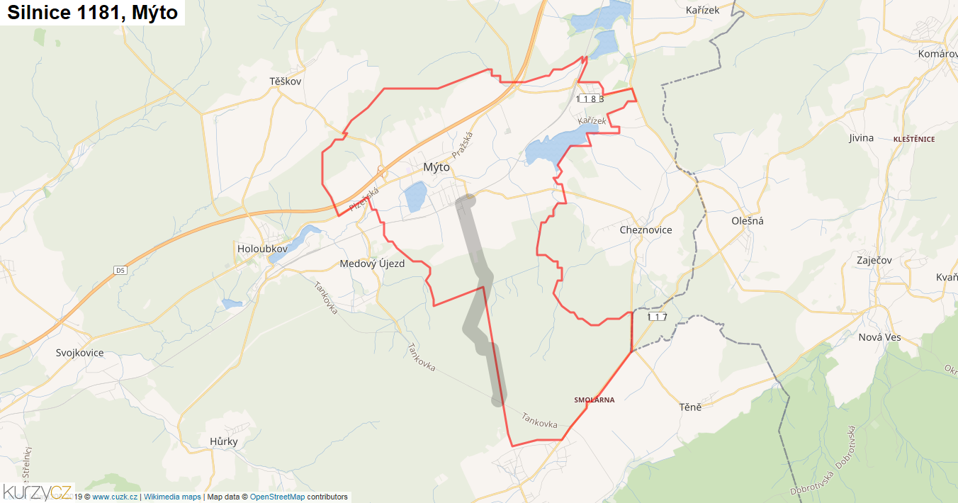 Mýto, Silnice 1181 - Mapa