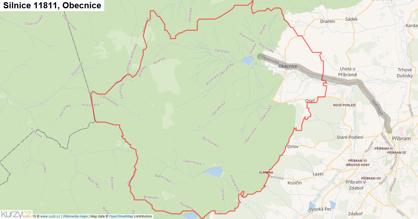 Obecnice, Silnice 11811 - Mapa