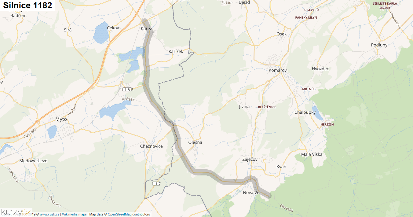 Silnice 1182 - mapa Silnice 1182