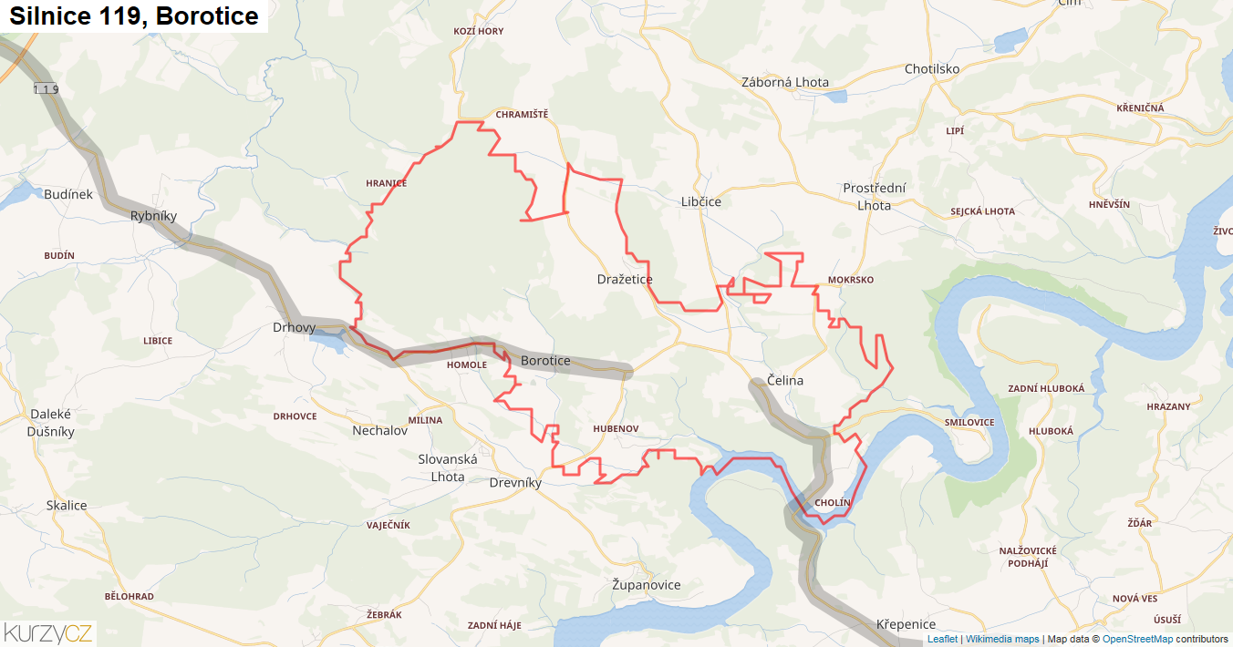 Borotice, Silnice 119 - Mapa