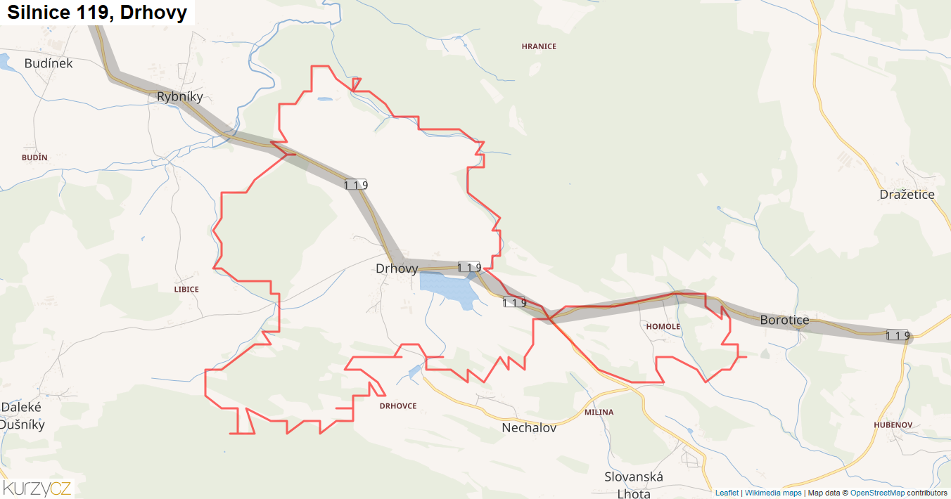 Drhovy, Silnice 119 - Mapa