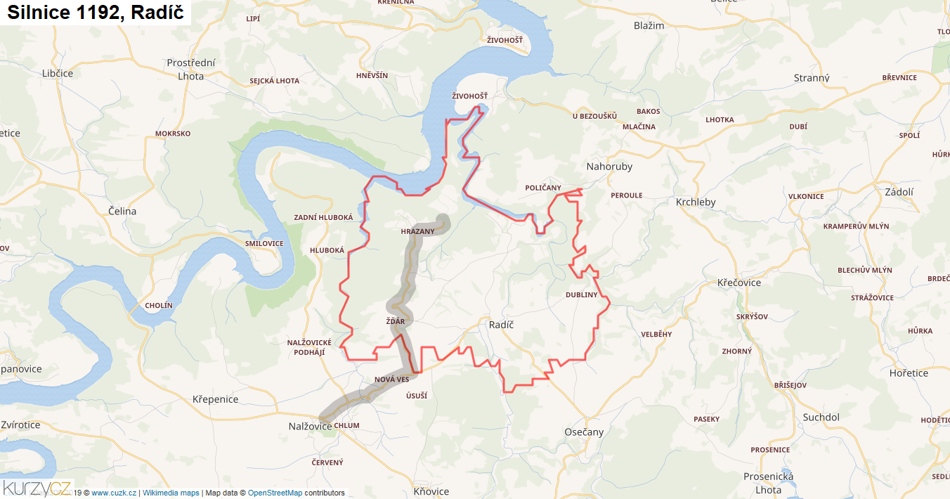 Radíč, Silnice 1192 - Mapa