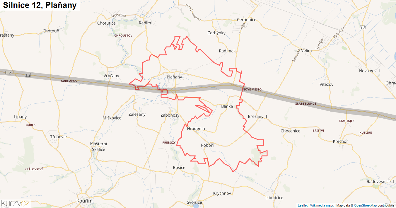 Plaňany, Silnice 12 - Mapa