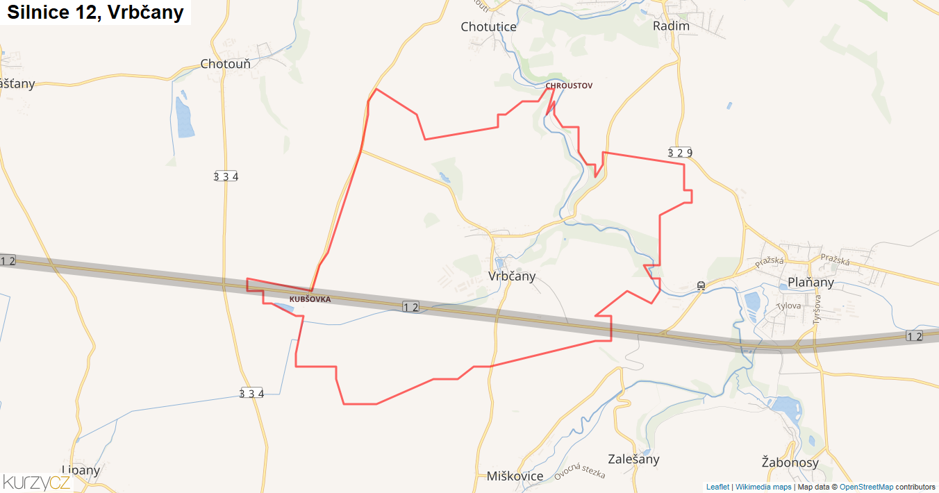 Vrbčany, Silnice 12 - Mapa