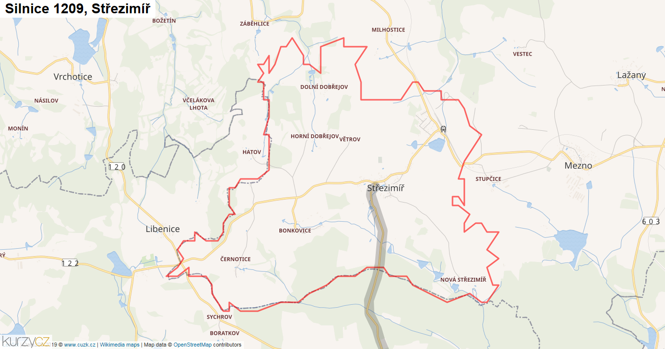 Střezimíř, Silnice 1209 - Mapa
